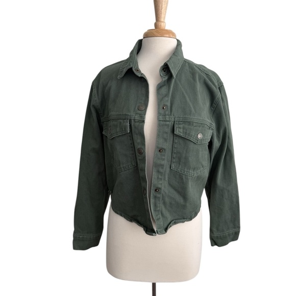 STOOSH Green Cropped Denim Button-Up Jacket Small - Picture 1 of 7
